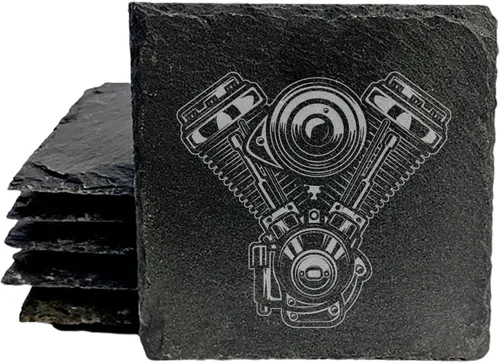 Vista 16 de Level Up Your Man Cave: Posavasos rústicos para los entusiastas de la motocicleta, pizarra redonda, juego de 4