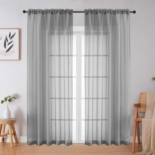 Vista 42 de 2 paneles de cortinas traslúcidas blancas para dormitorio, sala de estar, 96 pulgadas de largo, modernas, suaves, ligeras, con bolsillo para barra