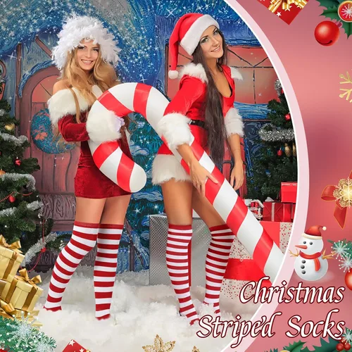 Vista 5 de kymqlyw 6 Pairs Over Knee Long Striped Socks for Women Thigh High Sock Stockings Christmas Girls Party Stocking Costume