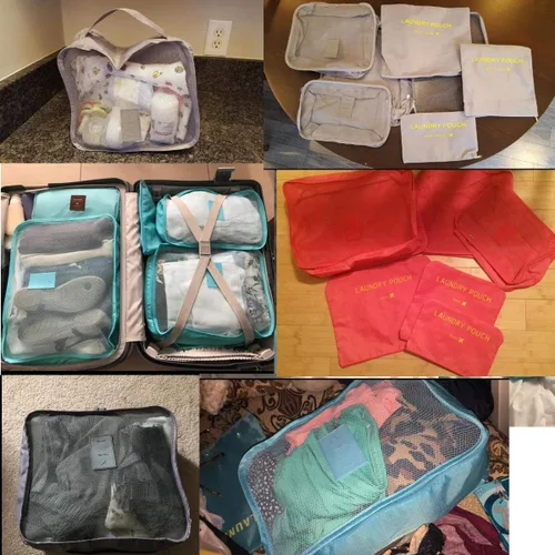 Vista 6 de M-jump Juego de 6 bolsas de almacenamiento de viaje multifuncionales para clasificar ropa, bolsa de compresión de embalaje de viaje, bolsa