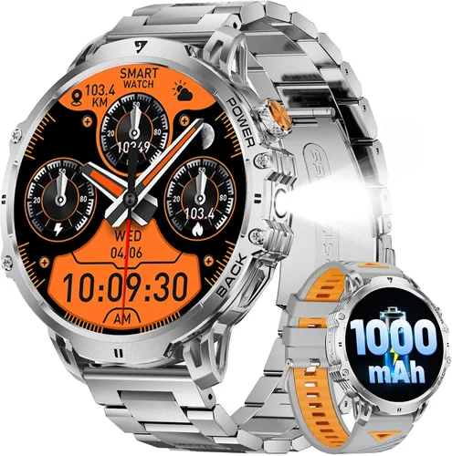 Vista 11 de LIGE - Reloj inteligente militar para hombre, pantalla táctil AMOLED HD grande de 1.75"/730mAh, relojes inteligentes con luz LED para Android iOS