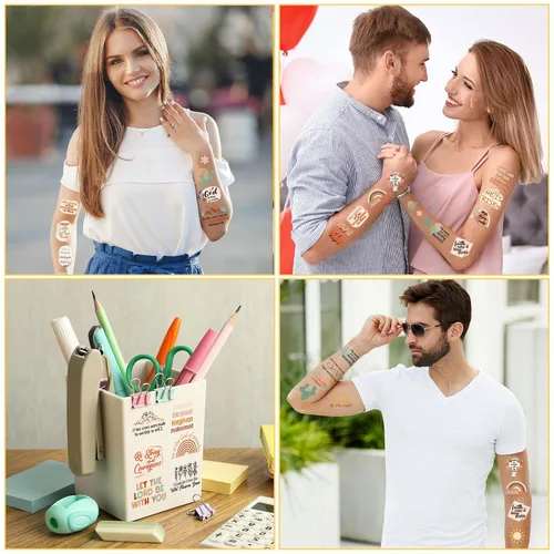 Vista 5 de Más de 150 tatuajes temporales cristianos, 6 hojas Boho Cristiano