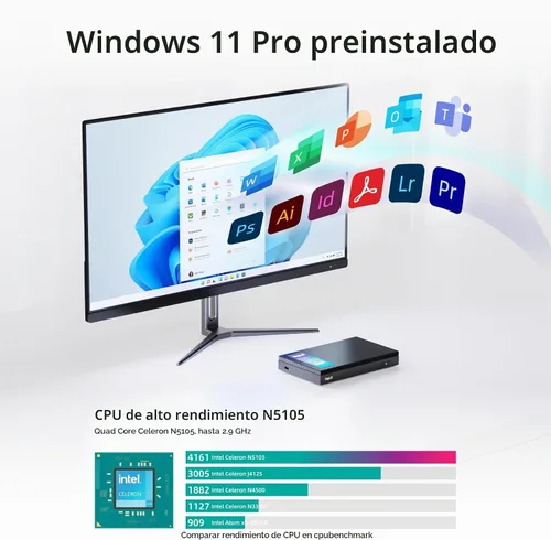 Vista 3 de MeLE Quieter3Q Mini PC sin ventilador N5100 8GB 256GB pequeñas computadoras
