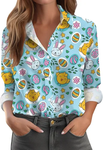 Vista 51 de Camisetas de San Valentín para mujer, camisas con botones, blusas de corazón, elegantes, informales, cuello de solapa, manga larga, suave, cómoda