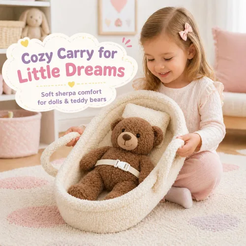 Vista 3 de June Garden Cozy Dream Doll Bassinet - Portador Portátil para Muñecas de Bebé - Se Adapta a Muñecas American Girl o Osos de Peluche de hasta 18