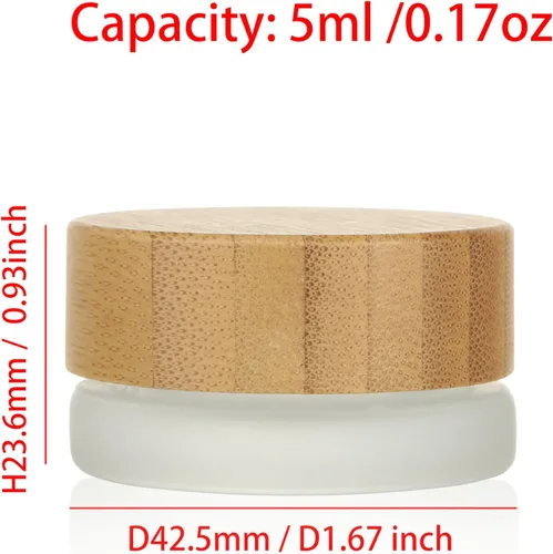 Vista 2 de COSIDEA 18 frascos vacíos de vidrio transparente redondos de 1.7 onzas fluidas con tapas de bambú, tarro de crema de madera, recipientes de viaje