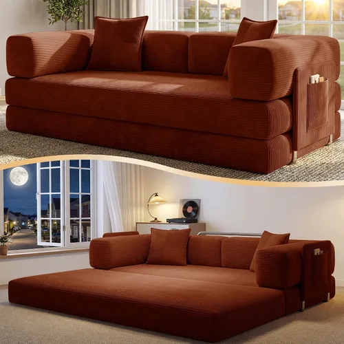 Vista 13 de Sofá cama tipo futón convertible de 78.8 pulgadas, sofá deshuesado Negro