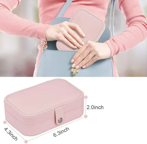 Vista 5 de Yonzone Joyero pequeño organizador de joyas de viaje, mini estuche de almacenamiento de joyas para mujeres y niñas, regalo de piel sintética, cajas