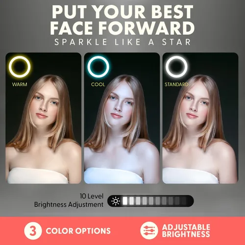 Vista 2 de SQUATZ Anillo de luz LED de 11 pulgadas para selfie de 12 W con control por cable, 3 modos de color, 10 niveles de brillo, soporte de trípode con 6