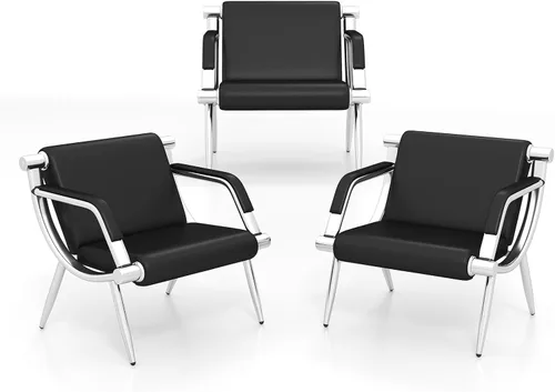 Vista 16 de kinbor - Silla de espera con reposabrazos, asiento de invitados de piel sintética, color negro