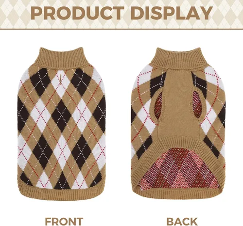 Vista 4 de PAWCHIE - Suéter para perro con agujero para correa para perros pequeños, clásico suéter de punto con cuello alto para clima frío, suéter de punto a