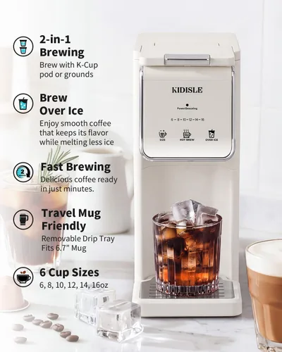 Vista 3 de KIDISLE Cafetera molida y taza K de una sola porción, bebida caliente
