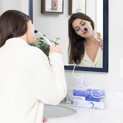 Vista 2 de SinuPulse Elite Sistema Avanzado de Irrigación Nasal con 30 paquetes de solución salina SinuAir, máquina de alivio de congestión nasal pulsante
