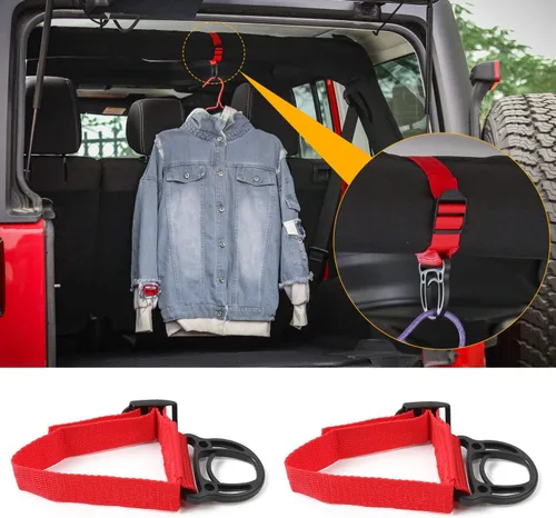 Vista 7 de JeCar 2 piezas de gancho para barra enrollable para colgar ropa para Jeep Wrangler CJ YJ TJ LJ JK JKU JL JLU JT Sports Sahara Freedom Rubicon & Negro