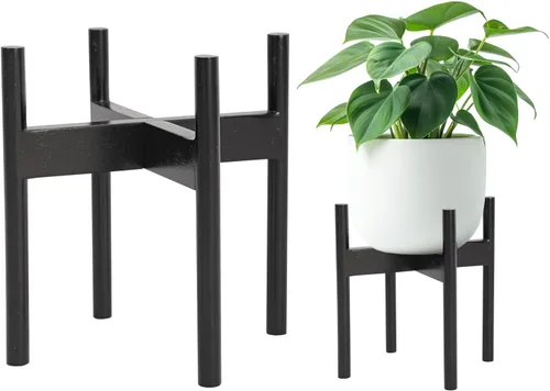 Vista 8 de Soporte de madera para plantas de 7.5 x 9.8 pulgadas, para interiores y exteriores, soporte de madera para macetas de un solo piso, soporte