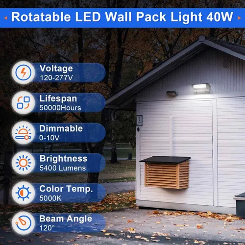 Vista 2 de Paquete de luz LED giratoria de 40 W con cabezal ajustable, 5000 K 5400 LM, IP65 impermeable, accesorios de iluminación de seguridad comercial