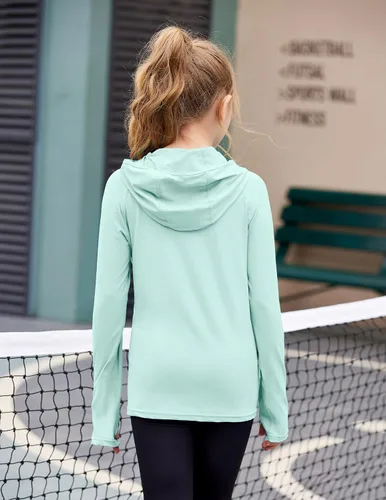 Vista 7 de Zaclotre - Sudadera con capucha para niños, con protección solar UPF 50+, de secado rápido, para niñas, con agujeros para los pulgares