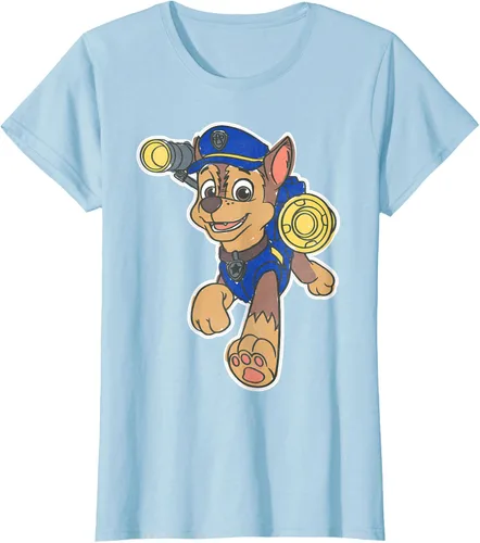 Vista 23 de Paw Patrol Chase Character Patch - Camiseta negra de manga corta con cuello redondo y ajuste clásico, talla S Negro