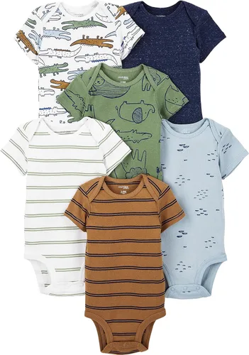 Vista 15 de Simple Joys by Carter's Paquete de 6 mamelucos de manga corta para bebé niño Multicolor/Ancla/Dinosaurio/Raya/Ballena