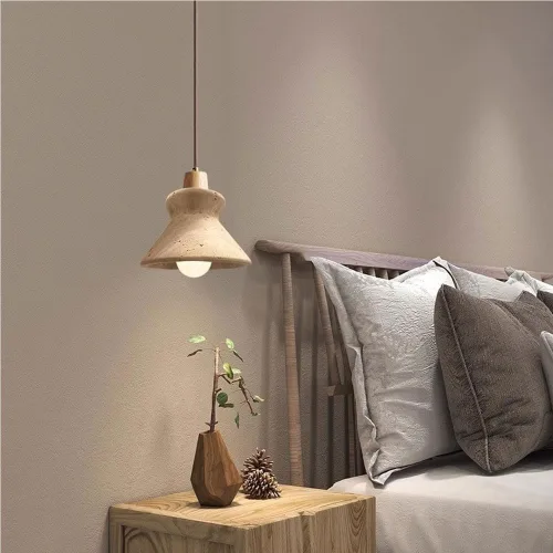 Vista 4 de Kitchen Island Pendant Light Retro Yellow Cave Stone Hanging Lamp Mid Century Single Head Solid Wood Chandelier for Restaurant Bar Bedroom Club