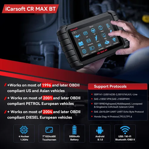 Vista 9 de iCarsoft CR Max BT - Escáner OBD2 inalámbrico, herramienta de diagnóstico de coche para todo el sistema, 50 restablecimiento+servicio adicional 46