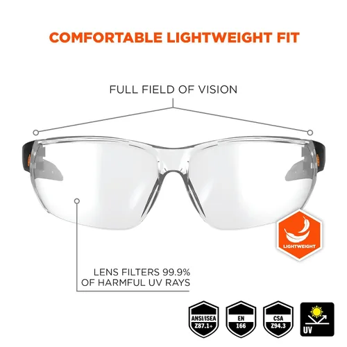 Vista 2 de Ergodyne Skullerz VALI - Gafas de seguridad antiarañazos, antivaho, ANSI z87.1 Lente Transparente