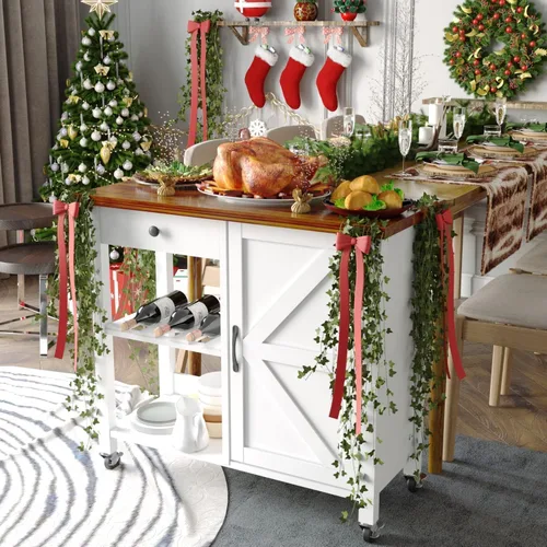 Vista 7 de Carrito pequeño de isla de cocina con ruedas con mesa de madera de 31.4