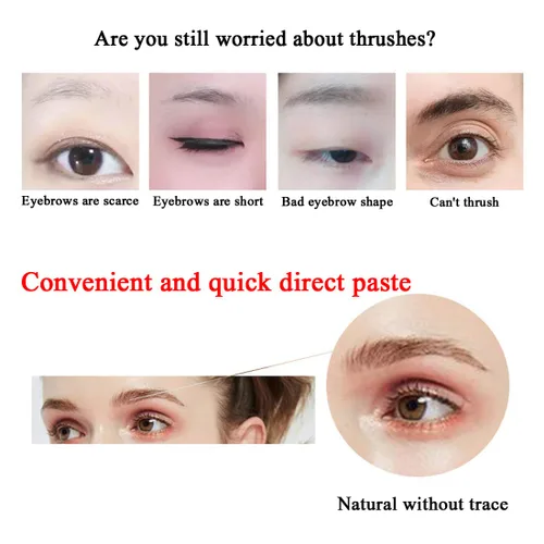 Vista 6 de 6 hojas de calcomanías de tatuaje de cejas, 6D realista, forma de plantilla de cejas, impermeable, transferencia de cejas, herramienta de maquillaje
