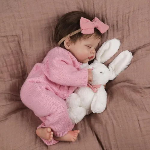 Vista 5 de WOOROY Muñecas realistas de bebé Reborn – Niña recién nacida durmiente de la vida real de 18 pulgadas, muñeca realista con cuerpo suave pesado