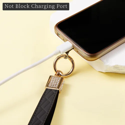 Vista 3 de Correa de cuero para teléfono celular, correa para teléfono celular, cordón para teléfono con lengüeta, manos libres, llavero para mujer