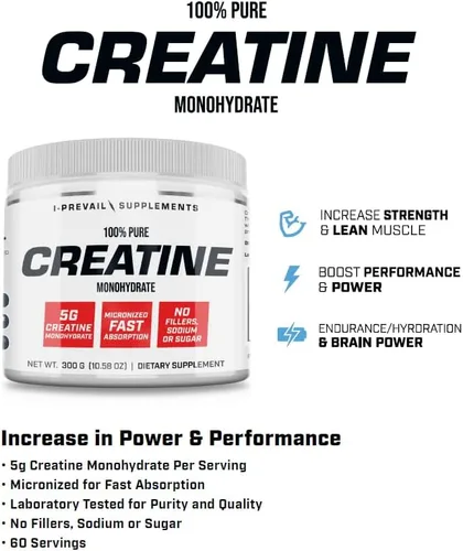 Vista 3 de 100% puro monohidrato de creatina en polvo micronizado - sin rellenos - sin sodio - sin azúcar 0.18 oz por porción 10.58 oz - 60 porciones