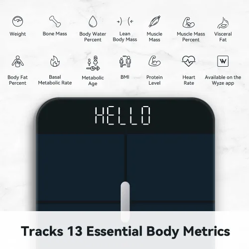 Vista 3 de Wyze Smart Scale X - Báscula digital de baño para peso corporal, IMC, grasa corporal, masa muscular, monitor de frecuencia cardíaca, sincronización