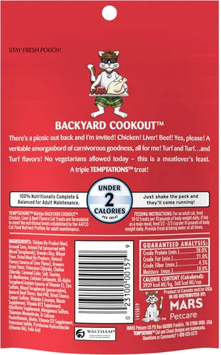 Vista 3 de Temptations MixUps Backyard Cookout - Golosinas crujientes y suaves para gatos, bolsa de 3 onzas (paquete de 12) Chicken, liver & beef flavors