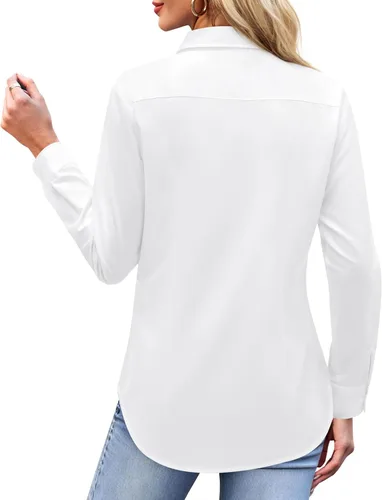 Vista 4 de J.VER Camisas con botones para mujer, camisas de vestir de manga larga, blusas de trabajo con cuello casual de negocios