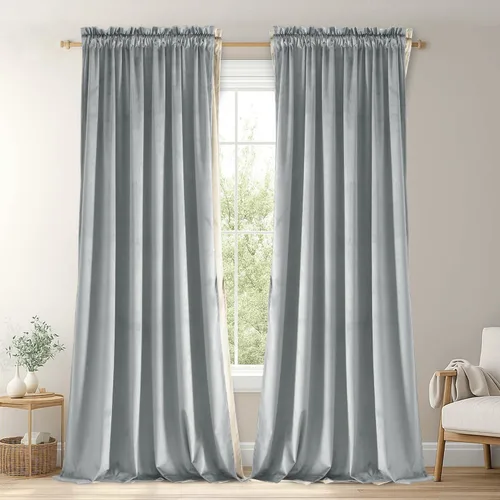 Vista 17 de JIUZHEN Cortinas de terciopelo beige de 63 pulgadas de ancho x 63 pulgadas de largo, cortinas de terciopelo retro suaves con bolsillo para barra