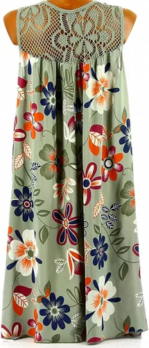 Vista 5 de Vestido sin mangas para mujer, estilo casual, con estampado de encaje, plisado, vestido sin mangas