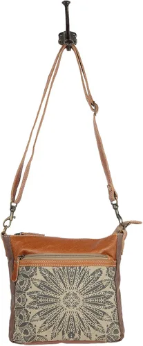 Vista 5 de Myra Bag Dizzy Circle - Bolso cruzado pequeño de lona y cuero reciclado S-1556 marrón Marrón