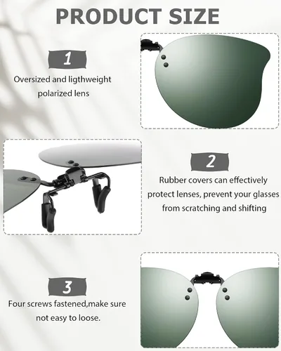 Vista 3 de 3 pares de lentes de sol polarizados con clip de ojo de gato, lentes de sol abatibles, lentes de sol ligeros con clip de metal sin montura para mujer
