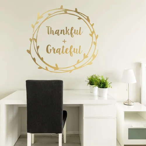 Vista 3 de Thankful + Grateful Calcomanía de laurel Decal Set – Oro beso Cortar Fall Leaf by chromantics