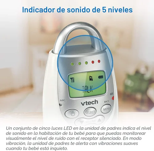 Vista 2 de Monitor para bebés de audio digital VTech Communications Safe and Sound, Monitor con una unidad para padres, Blanco/Plateado