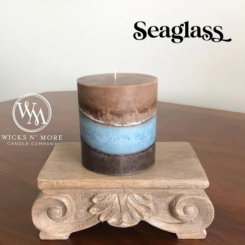 Vista 2 de Wicks N More Vela perfumada de pilar de Seaglass (3x3)