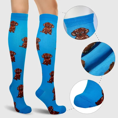Vista 4 de LEOSTEP Calcetines de compresión para mujeres y hombres, para circulación, medias altas hasta la rodilla para enfermeras, ciclismo, senderismo