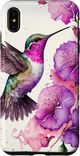 Vista 11 de Hummingbird Floral Watercolor Pink Purple Paint Flowers Case for iPhone 17
