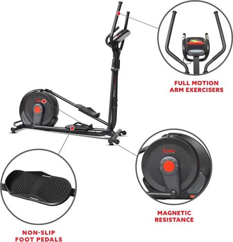 Vista 4 de Sunny Health & Fitness Elliptical Silent Exercise Machine with Long Stride Negro