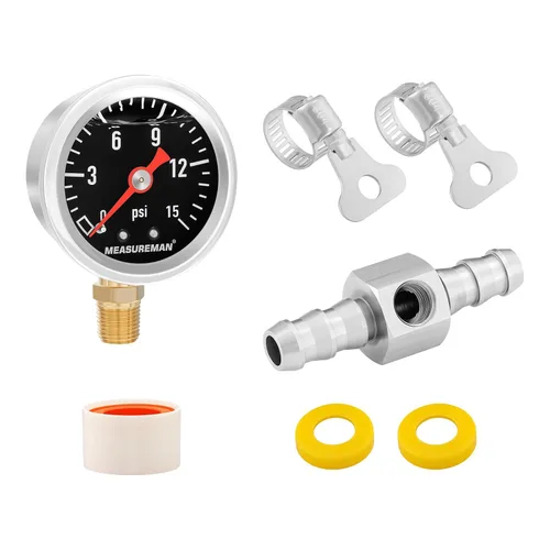 Vista 13 de MEASUREMAN - Manómetro, 0 a 15 psi, relleno glicerina, esfera 1.5 pulgadas, caja acero inoxidable 304, montaje central posterior 1/8 NPT, adaptador