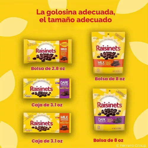 Vista 6 de Caja de dulces de pasas cubiertas de chocolate con leche de pasas para cine de pasas, paquete de 15 Sweet treat for snacking, chocolate raisins