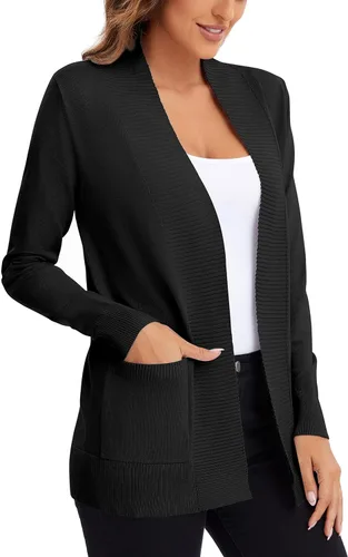 Vista 4 de Urban CoCo Suéter de punto ligero con frente abierto para mujer, manga larga, con bolsillo