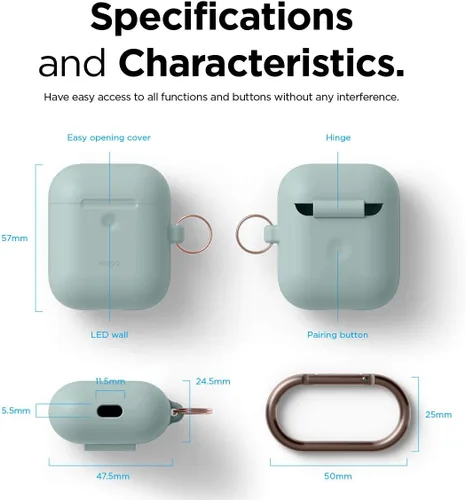 Vista 7 de elago Funda de silicona con llavero para AirPods 2 Menta suave