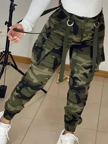 Vista 7 de Famnbro Camo Cargo Pants for Women, Army Fatigue Camouflage Slim Fit Jogger Sweatpants
