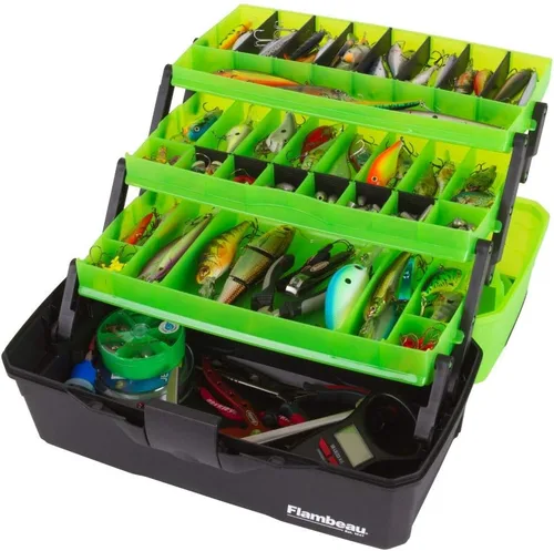 Vista 4 de Flambeau Outdoors 6383FG Caja de aparejos clásica de 3 bandejas, organizador portátil de aparejos, verde escarchado/negro